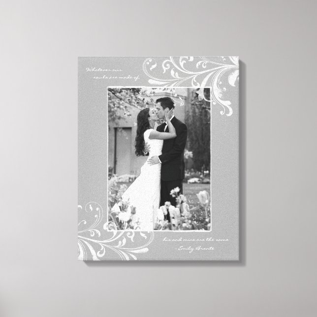 Grey White Floral Portrait Photo Template Picture Canvas Print (Front)
