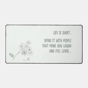 Grey White Flowers Desk Mat