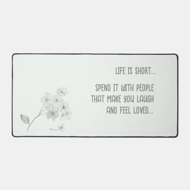 Grey White Flowers Desk Mat (Front)