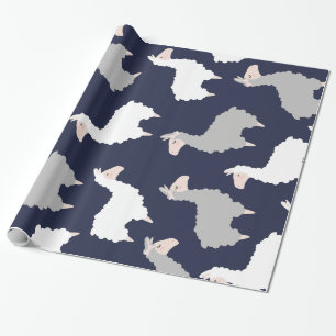 Grey & White Fluffy Llamas Wrapping Paper