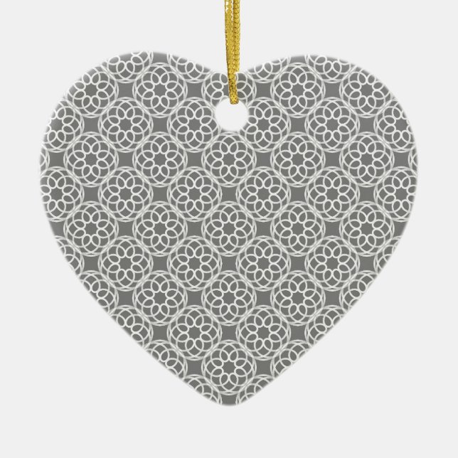 Grey White Geometric Seamless Pattern Ceramic Tree Decoration (Front)