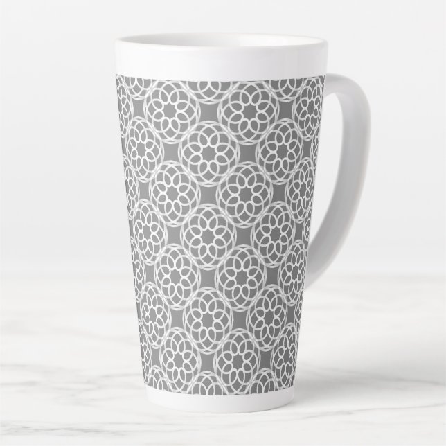 Grey White Geometric Seamless Pattern Latte Mug (Right Angle)
