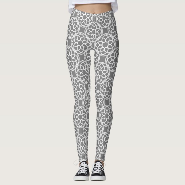 Grey White Geometric Seamless Pattern Leggings (Front)