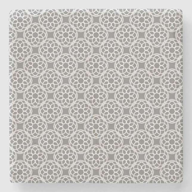 Grey White Geometric Seamless Pattern Stone Coaster (Front)