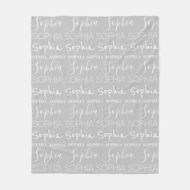 Grey White Girls Name Custom Personalised Fleece Blanket (Front)
