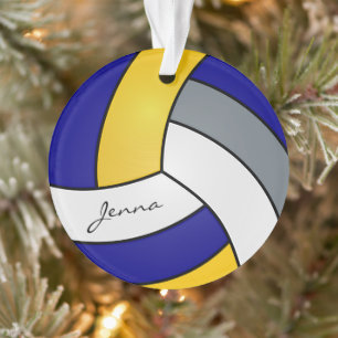 Grey, White, Gold and Blue Volleyball Ornament