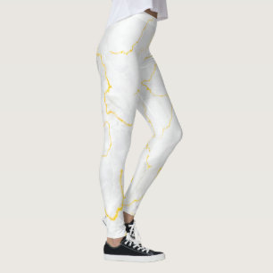 Grey white gold foil marble pattern leggings