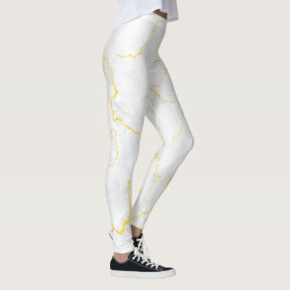 Grey white gold foil marble pattern leggings