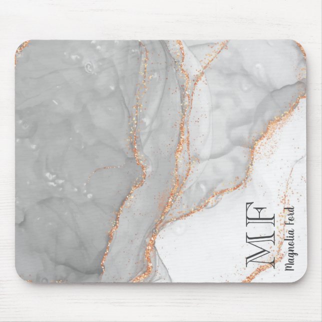 Grey White Gold Glitter Marble Customisable Mouse Mat (Front)