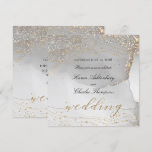 Grey White Gold Odyssey Elegant Sparkling Wedding Invitation
