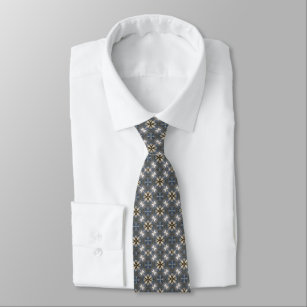 Grey White Gold Stylish Dapper Plaid Pattern Tie