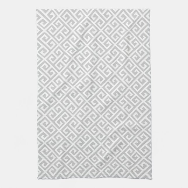 Grey & White Greek Key Pattern Tea Towel (Vertical)