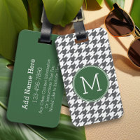 Grey White Green Houndstooth Pattern Monogram