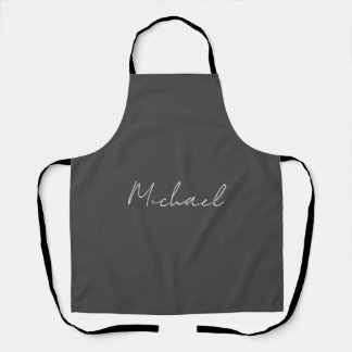 Grey White Handwritten Minimalist Your Name Apron