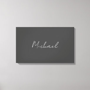 Grey White Handwritten Minimalist Your Name Canvas Print