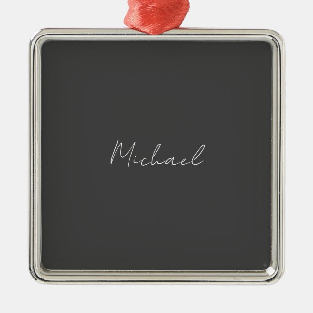 Grey White Handwritten Minimalist Your Name Metal Tree Decoration (Front)