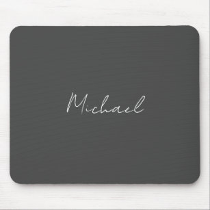 Grey White Handwritten Minimalist Your Name Mouse Mat