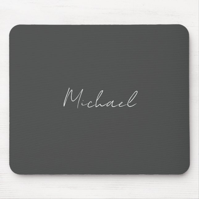 Grey White Handwritten Minimalist Your Name Mouse Mat (Front)