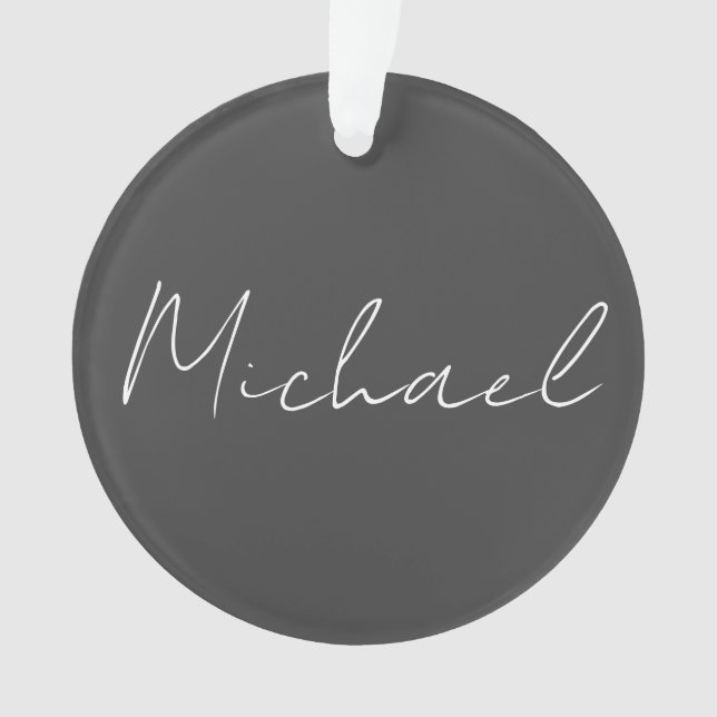Grey White Handwritten Minimalist Your Name Ornament (Front)