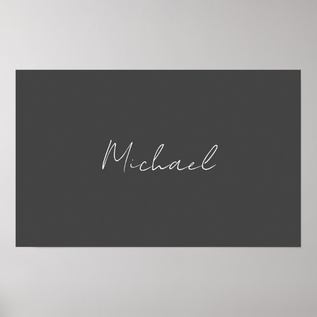 Grey White Handwritten Minimalist Your Name Poster (Front)
