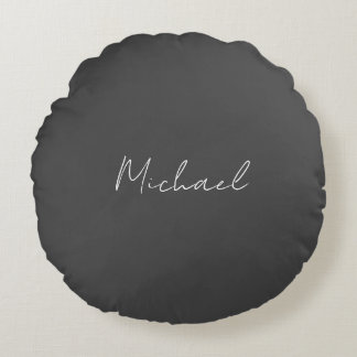 Grey White Handwritten Minimalist Your Name Round Cushion