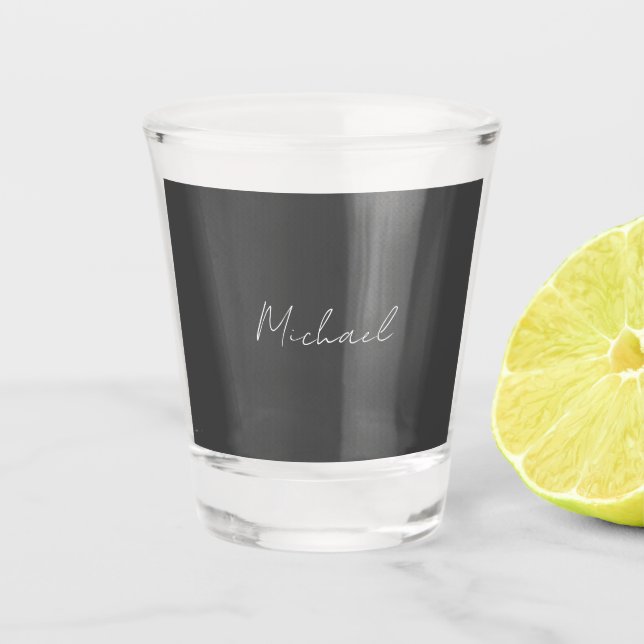 Grey White Handwritten Minimalist Your Name Shot Glass (Front)