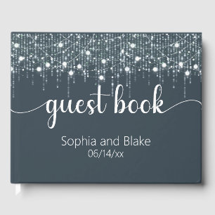 Grey & White Hanging Lights Wedding Guest Book