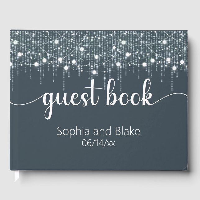 Grey & White Hanging Lights Wedding Guest Book (Front)