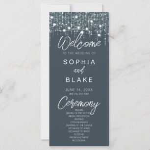 Grey & White Hanging Lights Wedding Program