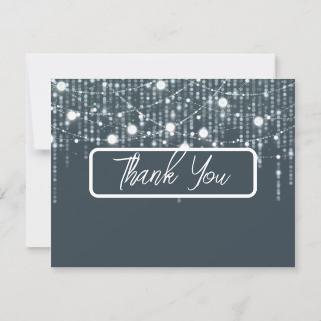 Grey & White Hanging Lights Wedding Thank You Card (Front)