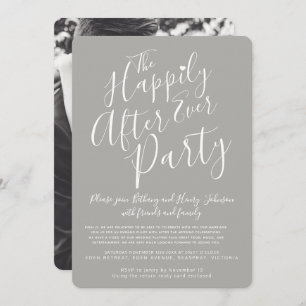Grey white happily ever after wedding party invitation
