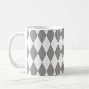 Grey White Harlequin Diamonds Pattern Design Coffee Mug
