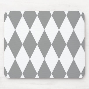 Grey White Harlequin Diamonds Pattern Design Mouse Mat