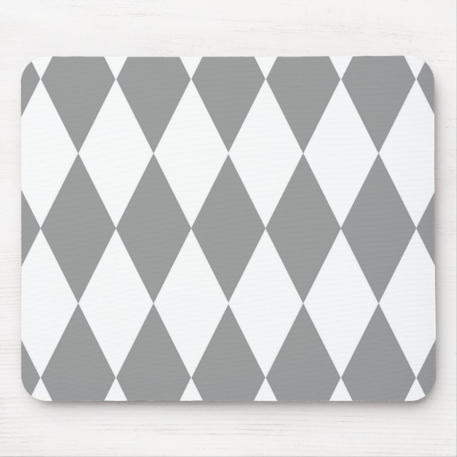 Grey White Harlequin Diamonds Pattern Design  Mouse Mat (Front)