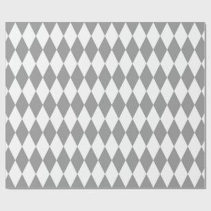 Grey White Harlequin Diamonds Pattern Design Wrapping Paper