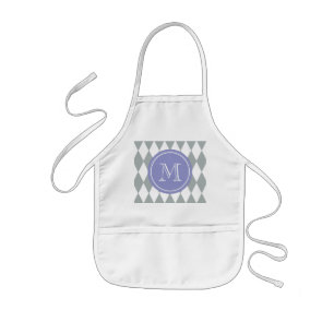 Grey White Harlequin Pattern, Violet Monogram Kids Apron