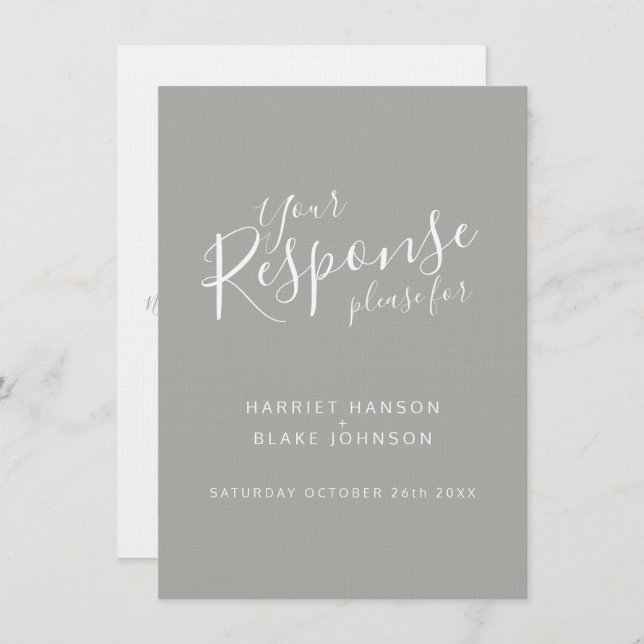 Grey white heart wedding reply RSVP Invitation (Front/Back)