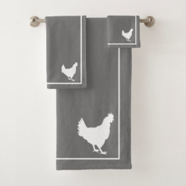 Grey & White Hen Silhouette Farmhouse Bath Towel Set