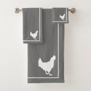 Grey & White Hen Silhouette Farmhouse Bath Towel Set