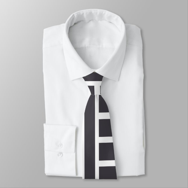 Grey White Horizontal Vertical Stripes Tie (Tied)