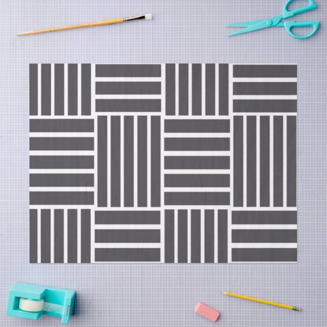 Grey White Horizontal Vertical Stripes Tissue Paper (Craft)