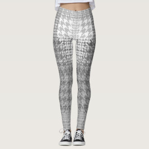 Grey White Houndstooth Check High Fashion Leggings