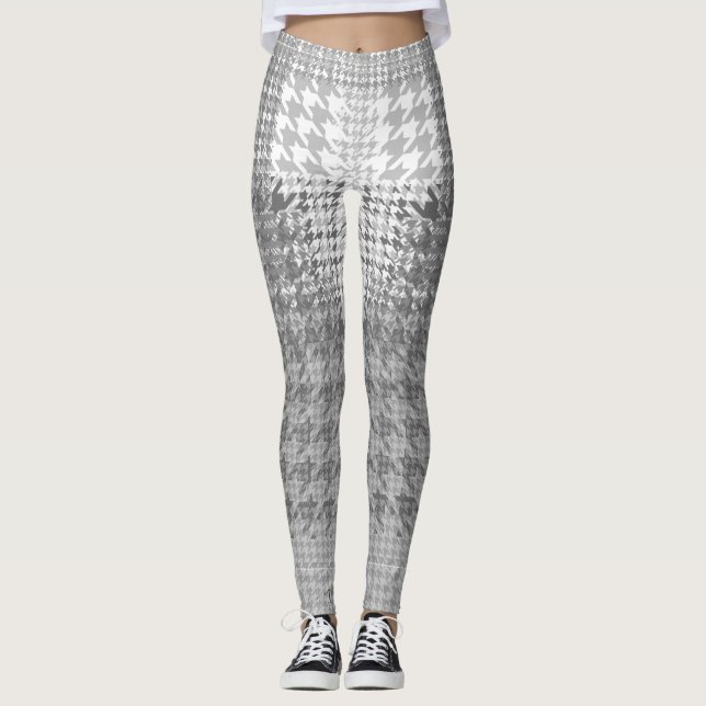 Grey White Houndstooth Check High Fashion Leggings (Front)
