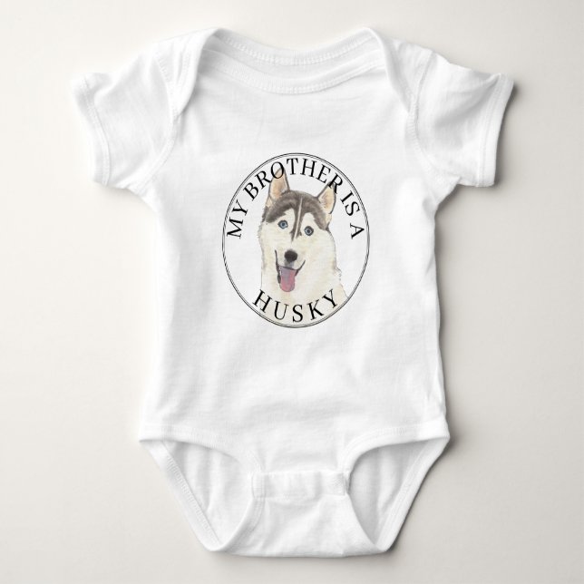 Grey & White Husky Dog Baby Bodysuit (Front)