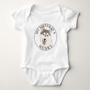 Grey & White Husky Dog Big Sister Baby Bodysuit