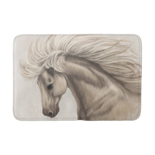 Grey White Ivory Horse Wild Mane Bath Mat