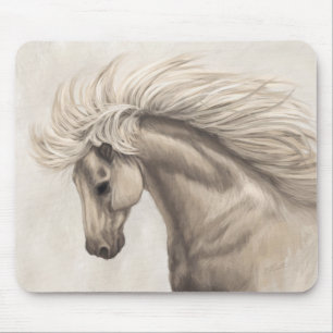 Grey White Ivory Horse Wild Mane Mouse Mat