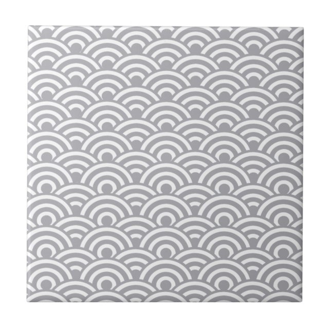 Grey White Japanese Wave Pattern Tile (Front)