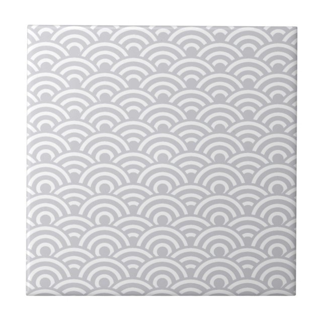 Grey White Japanese Wave Pattern Tile (Front)