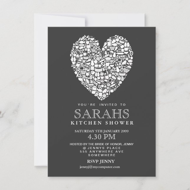 Grey White Kitchen Tea Bridal Shower Party Invite (Front)